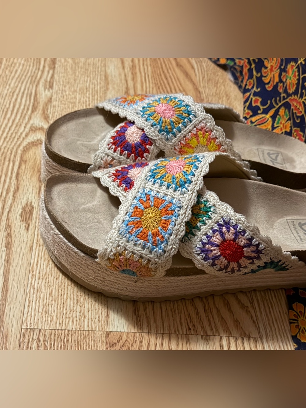 Dirty Laundry Crochet Platform Slide Sandals - Cream with Multicolor Accents